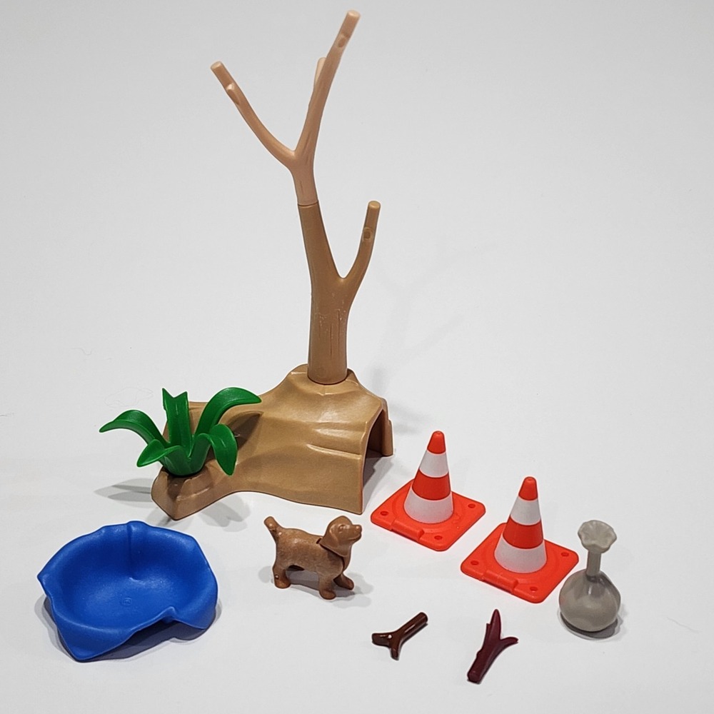 Playmobil Dog Puppy with Stick Tree Cones Bed -‎ Mixed Lot Replacement Parts